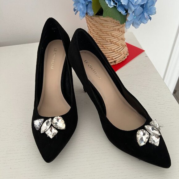 Pointed-toe high hell pumps with jewel style bow - Picture 2 of 4
